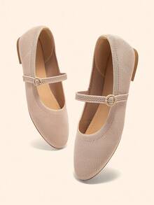 CUCCOO BASICS Women's Fashion Comfortable Breathable Mary Jane Flat Shoes, Suitable For Commuting, Dating, Party, Holiday For Christmas - Apricot - View 3