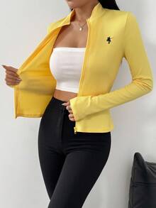 Celisse 刺绣立领修身夹克 - 黃色 - 查看 4