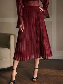 MOTF PREMIUM Plissierter Midi-Pullover-Rock für Herbst & Winter - Bordeaux - Übersicht 7