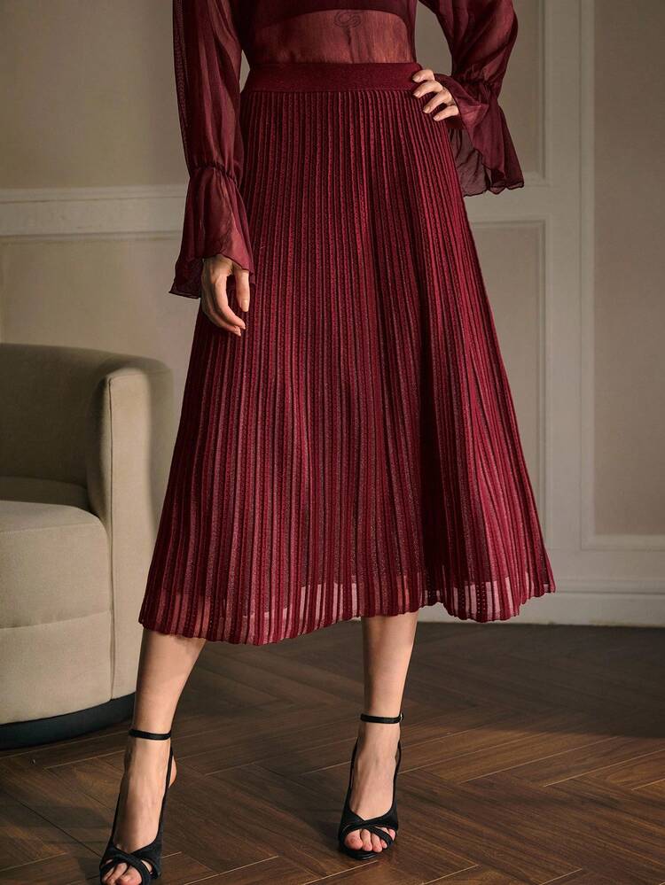 FALDA MIDI PLISADA DE SUÉTER PARA OTOÑO E INVIERNO