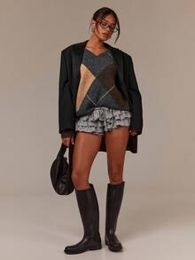 Athîral 女士休闲拼色拼布毛衣，秋冬 - 彩色 - 查看 3