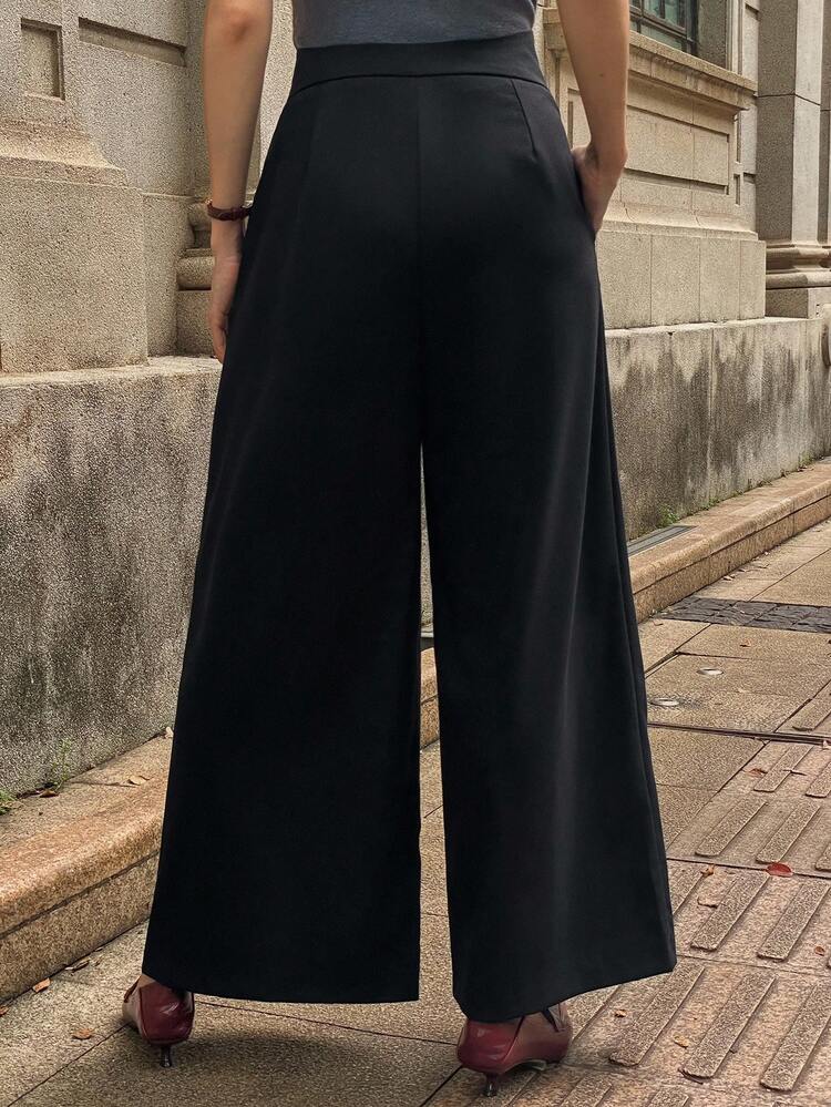 Women's High Waist Loose Wide Leg Pleated Pants, Casual & Elegant, Autumn/Winter Women Dress Pants