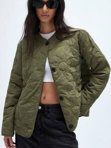 Aveloria Affinna Abrigo acolchado corto versátil y casual con diseño único de girasol en color verde oliva