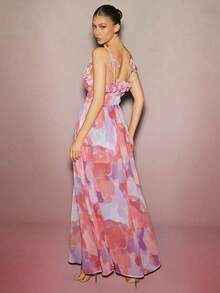 L'Amorae Ruffle Chiffon Spring Maxi Dress With Side Slit - Multicolor - View 4