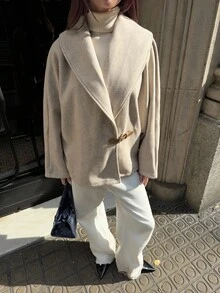 Aloruh Women's Solid Color Shawl Collar Raglan Sleeve Loose Casual Jacket With Button Decoration, Suitable For Commuting And Outdoor Wear, Autumn/Winter Fall Clothes For Women Halloween Halloween Costumes Winter Clothes Jacket Winter Clothes For Women