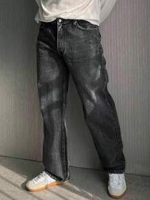 DAZY Jeans en jean vintage lavé noir et gris pour hommes, automne - Gris foncé - Voir 4