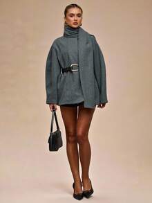 SHEIN BAE Bufanda elegante, cinturón de cintura suelta, abrigo corto de cintura ceñida, abrigos de invierno para mujer, abrigo informal, abrigos de invierno para mujer, abrigos elegantes para mujer, otoño