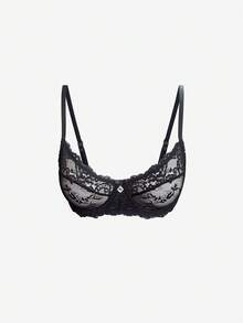 Charlaine Lace Underwire Bra With Spaghetti Strap For Women, Lift And Enhance - Black - View 7
