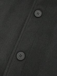 Manfinity Mode Stylish Men's Regular Black Overcoat With Zipper Collar Long Sleeves Ideal For Business Commuting And Regular Hem Overcoat Outerwear, Fall/Winter