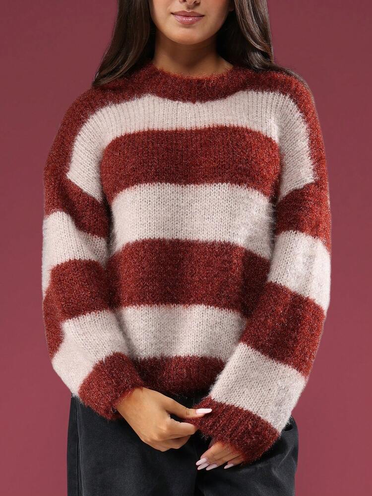 Striped Crew Neck Knit Sweater