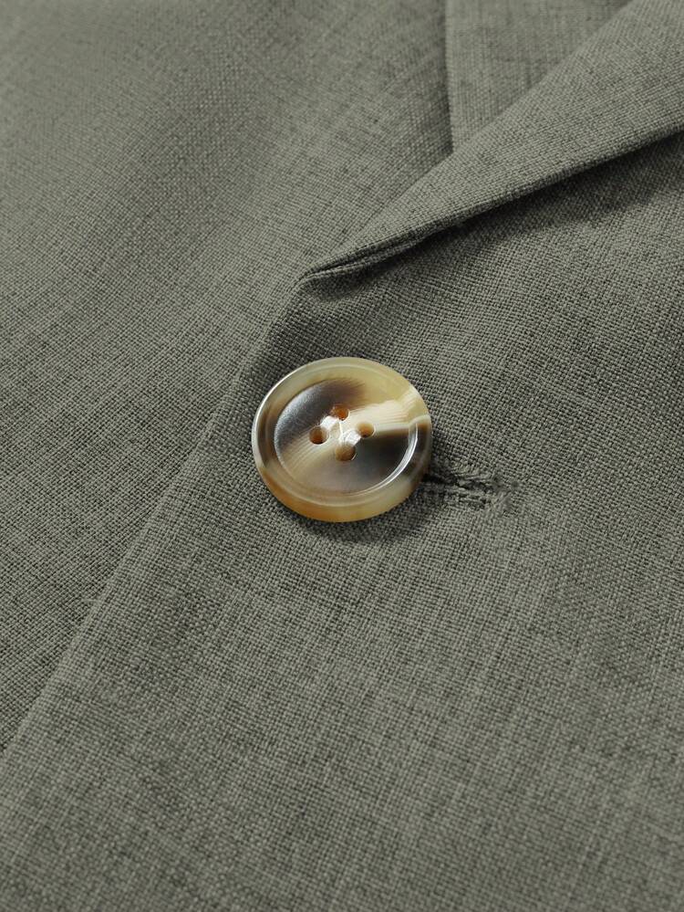 Calvornis Men's Casual Business 2 Pieces Suit, Solid Color Suit Set Jacket And Pants, Simple Fashion Casual Daily Wear Wedding Suit Prom Suit Men, Suitable For Valentine's Day Anniversary And Other Occasions, It Is A Great Gift For Your Boyfriend Or Husband. Men Beige Suit Men Green Suit Men Khaki Suit Olive Green And Gold For Men Men Summer Suits - Army Green - View 6