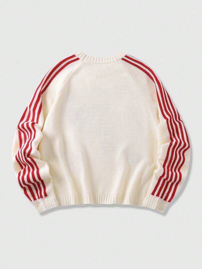 Street Life Men's Embroidered Loose Fit Short Knit Sweater, Fall Winter