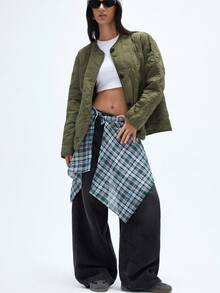 Aveloria Affinna Abrigo acolchado corto versátil y casual con diseño único de girasol en color verde oliva