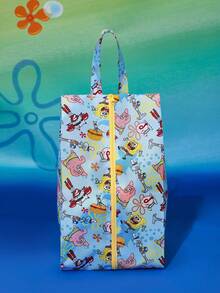 SpongeBob SquarePants | SHEIN 1pc/1set Cute Cartoon Print Polyester Travel Storage Bag, Mesh Surface, Categorized Storage, Multiple Sizes Available, Suitable For Various Bag Sizes, Great For Short Trips, Long Trips, Daily Home Organization, Suitable For Boys, Girls, Men, Women And Students
