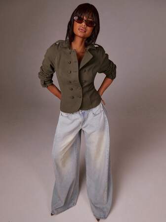 Athîral Damjacka med raglanärm och dubbelknäppning, enfärgad höstjacka