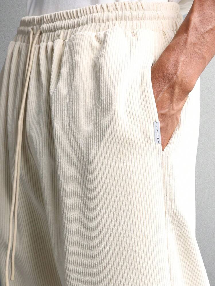 Wide Leg Ribbed Corduroy Pants With Elastic Waist