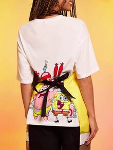 SpongeBob SquarePants | SHEIN 1 pieza Delantal con estampado de dibujos animados, material resistente al agua y al aceite, cómodo y suave, esencial para la cocina y la repostería, adecuado tanto para hombres como para mujeres - Amarillo - Ver 5