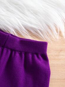 SHEIN Young Girl Jacquard Knit Sweater Leggings 2-Piece Set, Purple Autumn Fairy Cherry Outfit, Vintage Princess Ribbed Winter, Mommy And Me Rainbow - Violet Purple - View 5