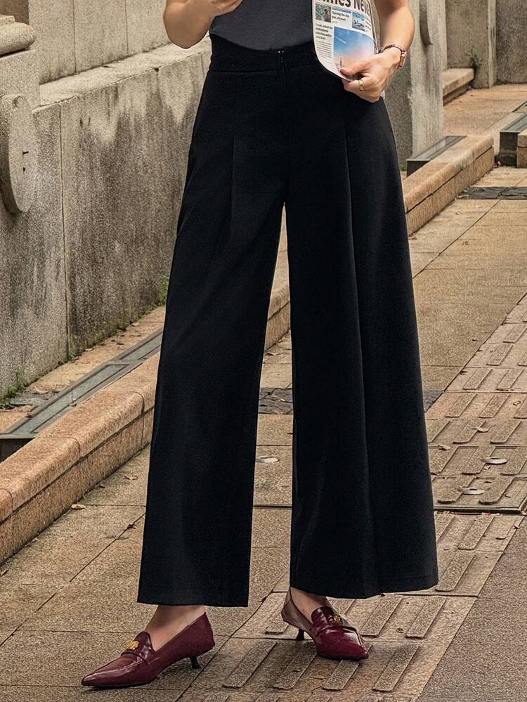 Women's High Waist Loose Wide Leg Pleated Pants, Casual & Elegant, Autumn/Winter Women Dress Pants