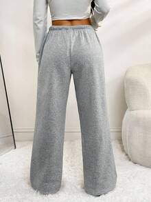 SHEIN PETITE Women's Casual Front Tie Waist Loose Sweatpants, Suitable For Autumn/Winter, Everyday Wear And Back To School - Grey - View 2