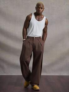 Manfinity Roghcode Manfinity Streetrush Lässige Distressed-Denimhose mit weitem Bein, entspannter amerikanischer Stil, plissierte, lockere Passform, schmeichelhaft, vielseitig für den Alltag, Business Casual, Vintage, verwaschene Baggy für Distressed-Jeans - Braun - Übersicht 3