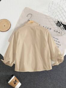 SHEIN Young Boys' Casual Comfortable Versatile Solid Color Oblique Placket Turndown Collar Long Sleeve Shirt, Suitable For Graduation And Back To School Season - Khaki - View 2