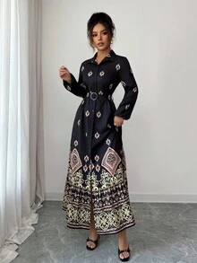 Elenzga Vestido camisero largo estampado para mujer, otoño