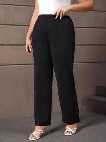 EMERY ROSE Plus Size Women's Casual Daily Black Long Pants With Pockets