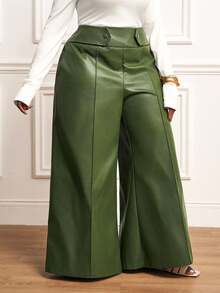 Veslaya 2025 春夏新品非洲波西米亚音乐节休闲度假优雅海岛度假派对鸡尾酒通勤日常穿着纯色松紧腰喇叭裤，女式加大码下装 - 軍綠色 - 查看 4