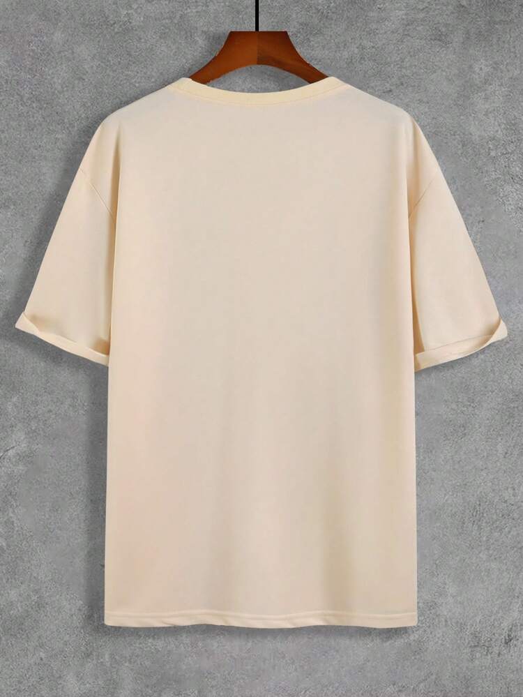 Men Solid Round Neck Drop Shoulder Tee For Summer