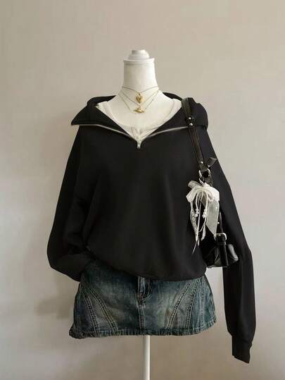 Attitoon Women's Floral Print Loose Fit Half-Zip High Neck Lightweight Sweatshirt In Fall/Winter,Zip Up Hoodie Women