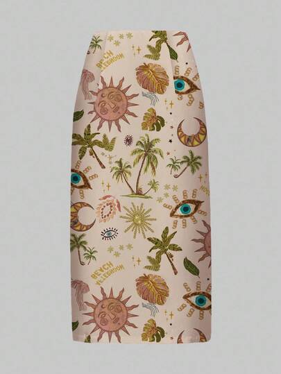 Fairycore Mini-jupe fendue sexy et moulante avec imprimé palmier pour les vacances à la plage