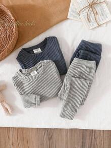 4pcs/Set Young Boy Comfortable Soft Gray & Blue Long Sleeve Top And Pants Pajama Set, Spring/Autumn/Winter Fall - Multicolor - View 7