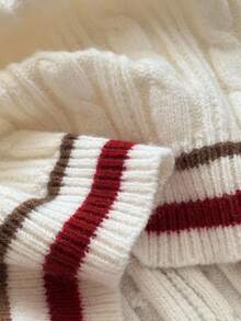 Muvela 女士V领长袖复古修身毛衣，撞色滚边，复古学院风，休闲日常穿着，适合返校、通勤、办公、日常外出、下午茶、机场等场合，秋冬季尽显老钱气质。 - 白色 - 查看 6