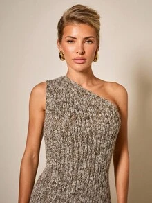 COSMINA Vestido de suéter de unicolor con cuello asimétrico ajustado para mujer en otoño/invierno - Multicolor - Ver 6