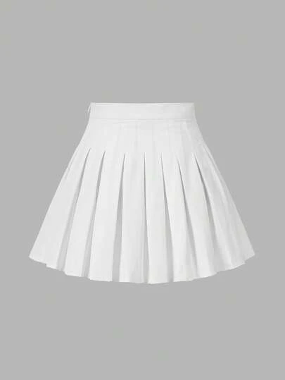 SHEIN EZwear Plus Size Summer Casual Solid Color Pleated Skirt
