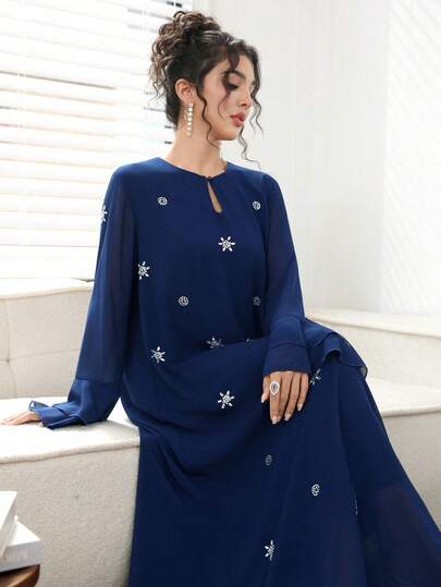 Yasmyna Robe élégante de style arabe décorée de strass pour femmes