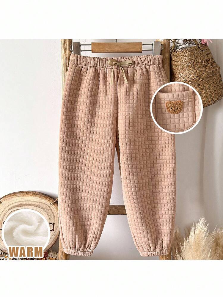 Loomiva Quần chạy bộ cạp chun co giãn lót nhiệt màu tương phản cho bé trai, quần họa tiết gấu cho bé trai, quần kaki cho bé trai, quần nỉ thường ngày cho bé trai, quần thu/đông cho bé trai, quần đa năng thoải mái cho bé trai, quần nỉ thoải mái cho bé trai, quần đa năng cho bé trai - Màu Khaki - Xem 6