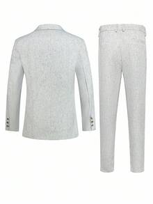 Manfinity Mode Men's Solid Color Minimalist Casual Long Sleeve Jacket And Pants Suit - Baby Blue - View 2