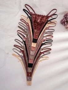 SHEIN 12pcs/Pack Plus Size Women Lace Bow Thong Panties