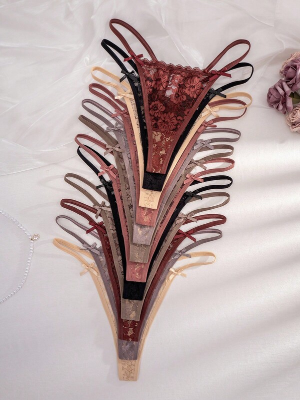 SHEIN 12 Stücke/Packung Damen Große Größen Spitzen Schleifen String Höschen