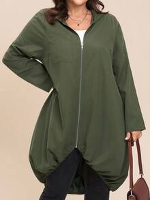 Comfylo 秋冬大码休闲纯色连帽夹克 - 軍綠色 - 查看 14