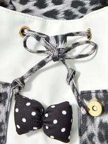 ROMWE Kawaii Leopard Print Patchwork Cat & Dog Bow Decor Backpack - White - View 6