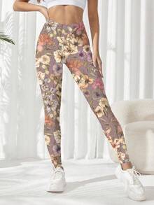 Easithlete 女式花卉印花高腰休闲健身紧身裤瑜伽裤 - 彩色 - 查看 4