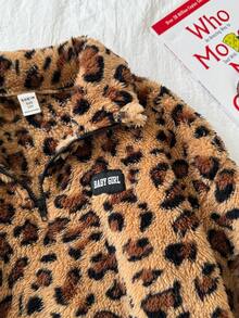 SHEIN Serisse Kids Tween Girls Casual Leopard Print Teddy Fleece Reversible Stand Collar Half-Zip Patch Pocket Loose Fit Long Sleeve Sweatshirt, Autumn/Winter, Fur Jacket Kids, Tween Plush Jacket, Kid Girl Jacket, Girls Cartoon Jackets Fall