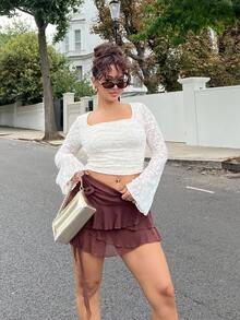 NegzBox Women's Multi-Layer Ruffle Trim Low Rise Y2K Mini Black Skirt - Coffee Brown - View 5