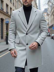 Calvornis 男士纯色口袋纽扣长袖大衣，秋季男士外套，灰色男士正装外套，灰色男士冬季外套 - 灰色 - 查看 3