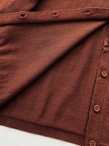 SHEIN Unity Women's Casual Cardigan And Folded Knit Shorts 2 Pieces Set, Autumn/Winter Brown Two Piece Set Fall Cloth For Women - Brown - View 6