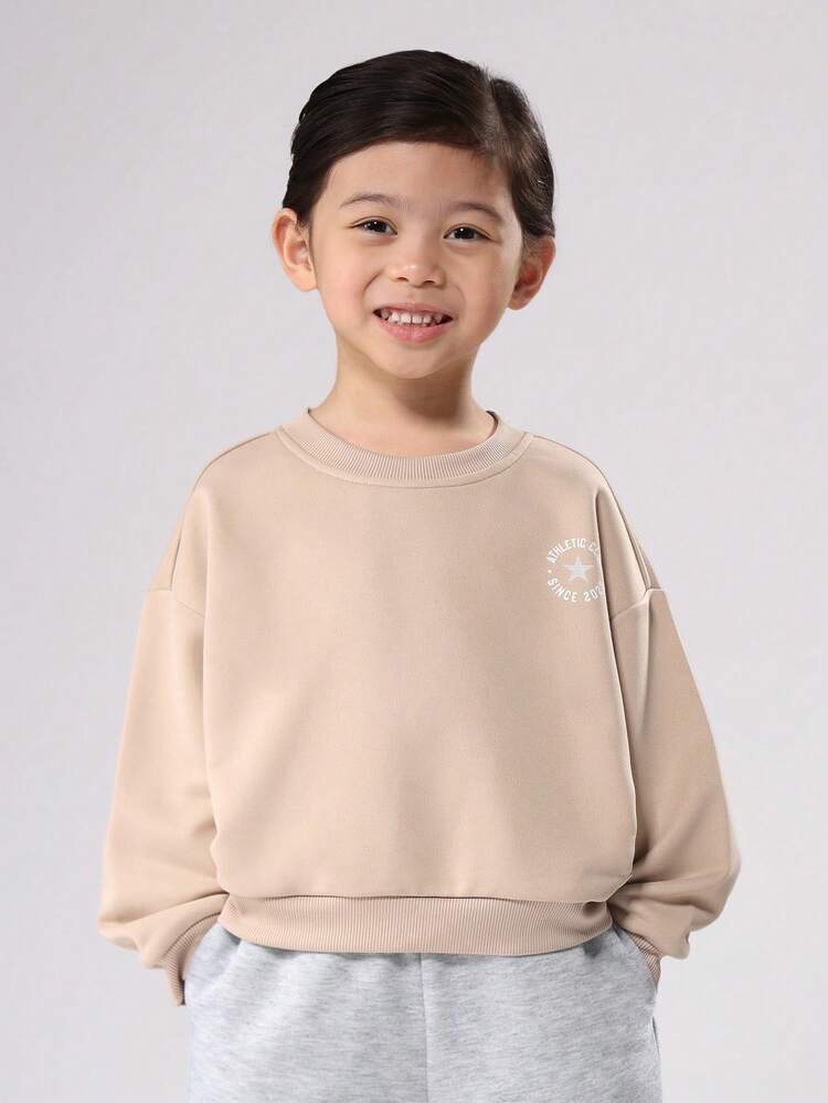 Crewneck Sweatshirt With Star Logo Print And Ribbed Cuffs