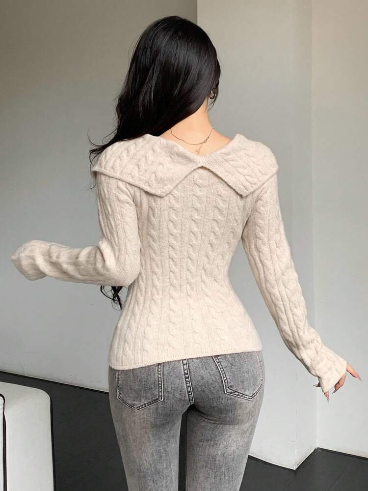 Women's Oversized Collar Cardigan, Short Casual Knit Sweater